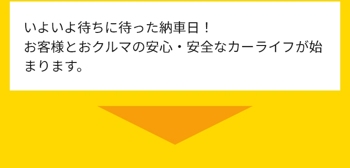 いよいよ待ちに待った納車日！お客様とおクルマの安心・安全なカーライフが始まります。